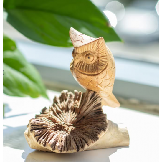 Handmade Parasite Wood Art Carving - Owl Watching