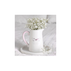 White Butterfly Print Ceramic Flower Jug