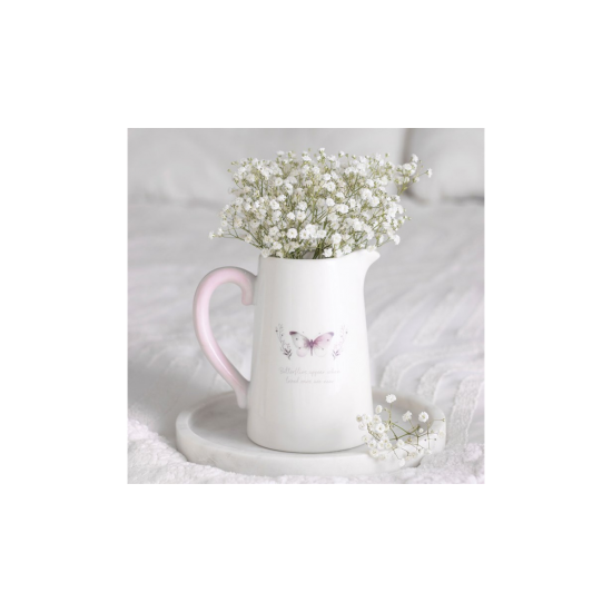 White Butterfly Print Ceramic Flower Jug